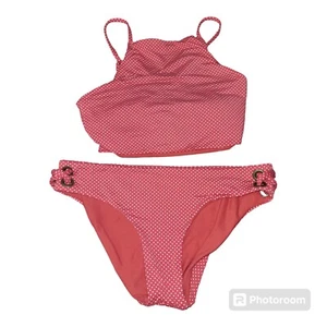 ROXY costume da bagno due pezzi rosso e bianco a pois top S fondo XS - Foto 1 di 4