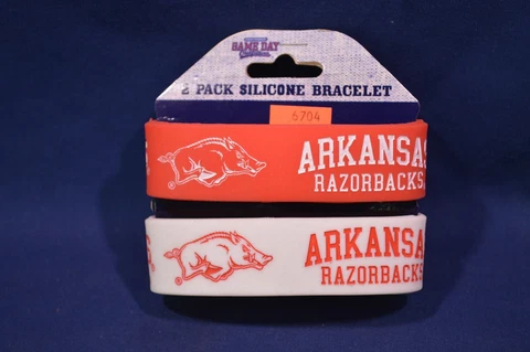 Arkansas Razorback Hogs Football 2 Pc Silicone Bracelet,Red & White,Game Day Cover