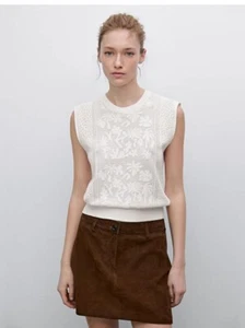 Massimo Dutti Damen Rundhals ärmellos ausgehöhlt Strickweste - Bild 1 von 13