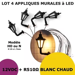 Lot 4 Lampadaires Appliques à Led Blanc Chaud HO/N 12VDC + R510Ω Jouef Mkd Lima - Foto 1 di 2