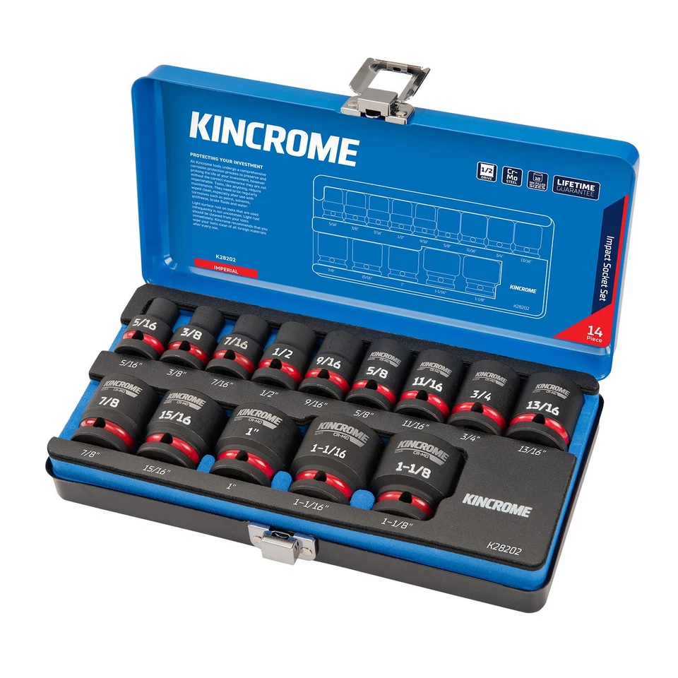 Kincrome 14 Piece 1/2" Drive Imperial AF Impact Socket Set 5/16"-1-1/8" K28202