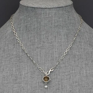 Vintage Handcrafted Sterling Silver Citrine & Pearl Kinetic Pendant 19" Necklace - Picture 1 of 5