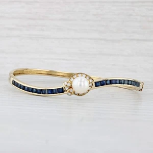 Gezüchtete Perle Saphir Diamant Armreif Armband 18k Gelbgold 17.8cm - Bild 1 von 8