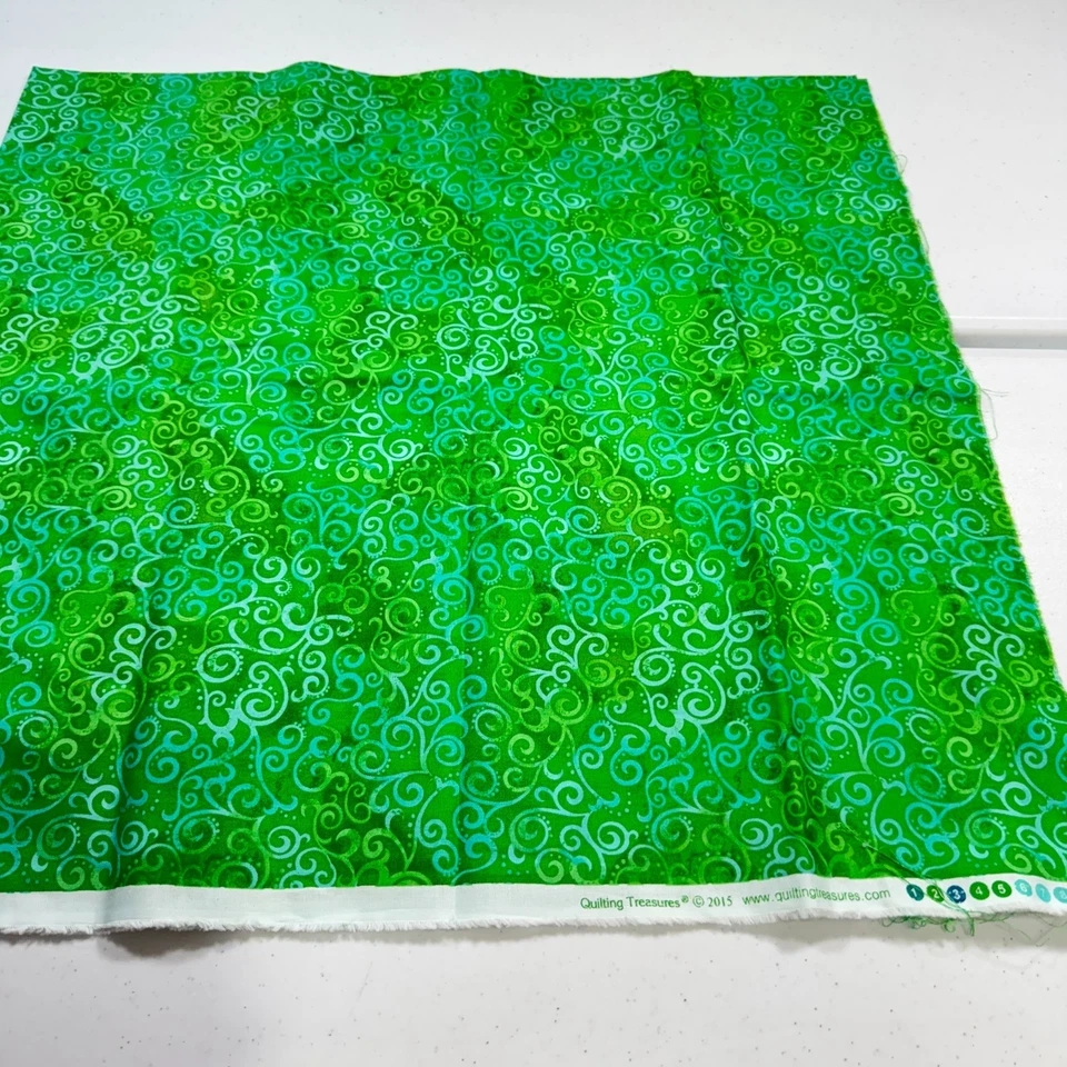 quilting treasures quilting fabric cotton green swirls 2015 45x44 1.25 yards - Image 1 of 4