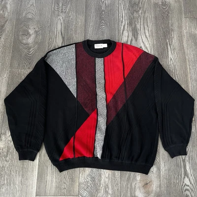 ST. CROIX Vintage 80’s Men’s Geo Abstract Knit Grandpa Sweater Black Red Size XL - Image 1 of 4