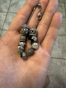 925 Sterling Silver Bracelet With Beads/charms - Picture 1 of 10