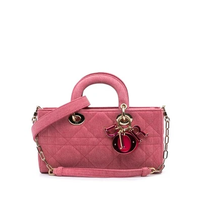 Authenticated Dior Medium Macrocannage Lady D Joy Pink Denim Fabric Satchel - Image 1 of 4