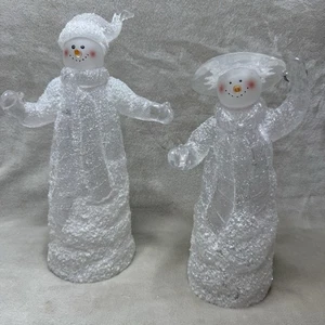 2 Frosted Glass Snowman Figurines Glass Scarf & Hat Holiday Winter Decor - Picture 1 of 7