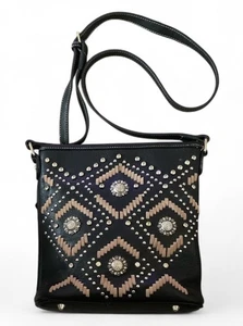 American Bling Conceal Carry Crossbody Bag Medium Black Studs & Rhinestones - Picture 1 of 5