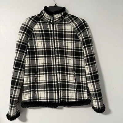 Chaqueta polar Green Tea para mujer negra blanca a cuadros piel sintética Minky forrada de felpa S Foto 1 de 4