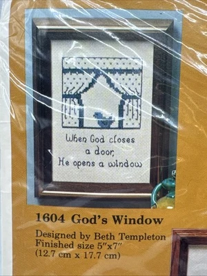 Vintage Creative Circle 1604 When God Closes A Door…5x7” Cross Stitch Kit 1979 - Image 1 of 3