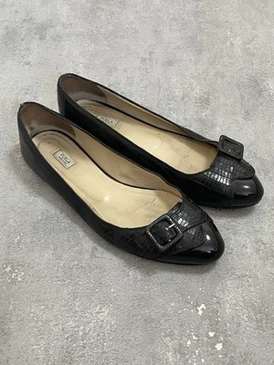 Furla Patent Black Leather Croc Embrossed Flat Loafer Buckle Size EU 39 UK 6 - Image 1 of 4