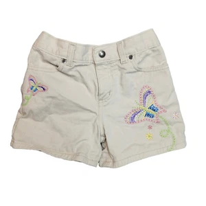 Vintage Girls Sonoma Tan Denim Jean Shorts Size 7 Embroidered Butterfly Elastic - Picture 1 of 8