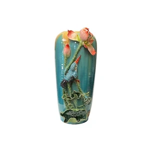 Chinese Turquoise Dimensional Flower Bird Holder Pot Art Vase ws3075 - Picture 1 of 6