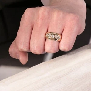 Mens Lab Created 2 Ct Round Cut Diamond Wedding Band 14K Yellow Gold - Picture 1 of 10