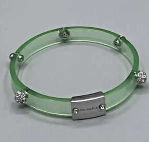 Lia Sophia Silver Tone and Green Bangle Bracelet with Pave Crystal Accents B198 - Picture 1 of 5