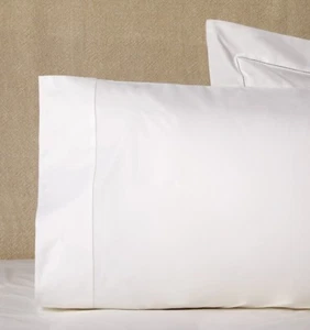 SFERRA ANALISA ITALIAN WHITE COTTON PERCALE PILLOWCASE PAIR WITH HEMSTITCH - Picture 1 of 2