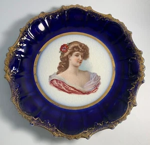 Antique CLARUS WARE Pensee Bavaria Plate Flow Blue Gold Trim Victorian 8.25" - Picture 1 of 7