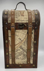 2 Bottle Wine Carrier Box 8.5”x6.2”x14.5” World Map Print Excellent Condition - Picture 1 of 11