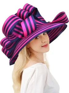 Rose Fedora Derby Boater Hat Wide Brim Satin Fascinators Hats For Women Ladies - Picture 1 of 2