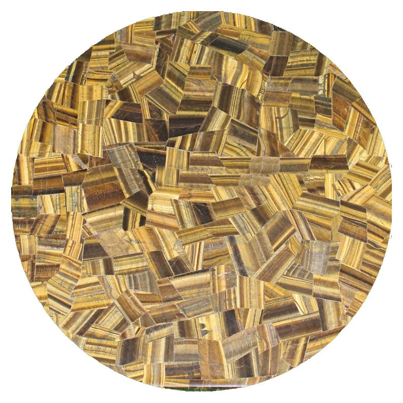 24" Stylish Round Tiger Eye Stone Handmade Modern Art Side Sofa Coffee Table Dec - Image 1 of 4