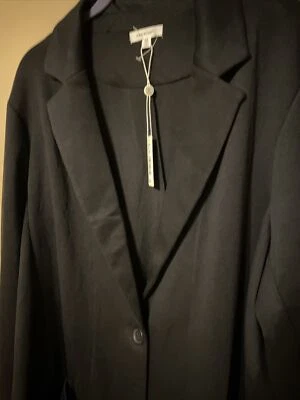 NUEVO CON ETIQUETAS $138 Max Studio 2X Negro Tejido Suave Un Botón Blazer Chaqueta Bolsillos Elástico Foto 1 de 4