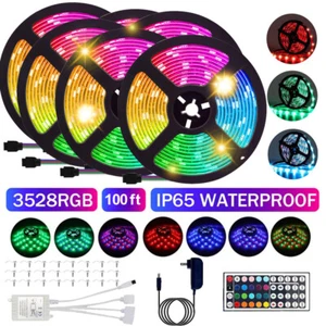 100FT Flexible 3528RGB LED SMD Strip Light Remote Fairy Lights Room TV Party Bar - Picture 1 of 17