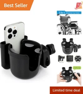 Multi-Use Black Cup Holder with Phone Holder for Rollators and Mobility Scooters - Picture 1 of 10