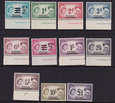 NYASALAND 1963 SG 188/98 some with imprint or plate number MNH Cover