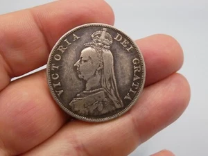 Antique 1890 Queen Victoria Sterling Silver Double Florin Coin - Nice Detail #1 - Picture 1 of 7