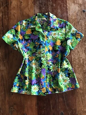Blusa hippie floral brillante colorida de colección años 70 jardín estampado floral vivo  Foto 1 de 4