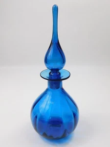 MCM Rainbow Art Glass Blue Optic Ribbed Decanter w/ Pinched Flame Finial 11.5" - Picture 1 of 5