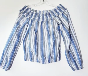 Aeropostale Top Size XS Off Shoulder Blue White Striped 3/4 Sleeve Blouse - Picture 1 of 6