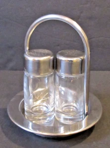 Vintage Restaurantware Glas & Edelstahl Salz & Pfefferstreuer Set mit Ständer - Bild 1 von 9