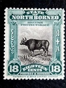 North Borneo 1909-1911 Perf 15 Wild OX 18c - 1v MLH - Picture 1 of 3