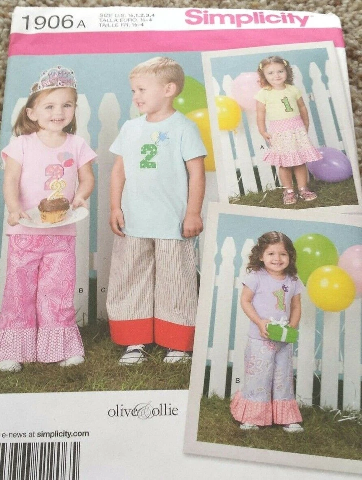 Simplicity Toddler Skirt Pants Pattern 1906A 1906 Size 1/2 1 2 3 4 Olive & Ollie - Image 1 of 1
