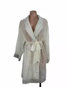 VINTAGE LORD & TAYLOR seltenes transparentes Paisley ROBE TEEHAUS Größe M elfenbein EUC - Bild 1 von 8