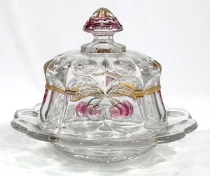 Vintage Covered Butter Dish Mosser Glass Northwood Cherry and Cable Nice - Picture 1 of 14