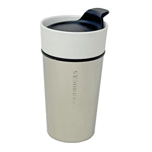 Starbucks Coffee Travel Mug Cup Chrome Stainless Steel Ceramic Silver White 12oz - Picture 1 of 15