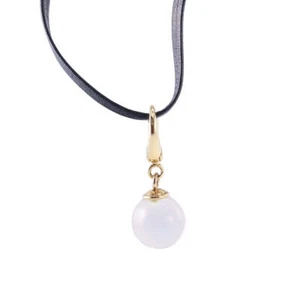 Baccarat 18k Gold Crystal Ball Pendant Silver Leather Necklace OG-3273 - Picture 1 of 4