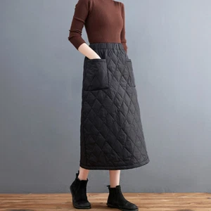 Lady Thick Padded Puffer Quilted Skirt Elastic Waist Outdoor Winter Warmer Chic - Picture 1 of 16