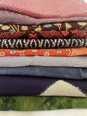 Vintage Japanese kiomono fabric Lot of 10 Bulk 2/3lb 7” x various Length v273 - Image 1 of 4