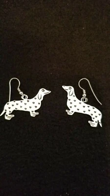 STERLING SILVER DACHSHUND HEARTS FOR DOTS EARRINGS MARKED RL  STERLING - Image 1 of 4