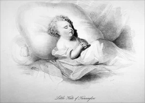 KLEINE KATE von KENSINGTON SCHLAFEND - Romantischer Stich aus dem 19. Jahrhundert - Bild 1 von 2