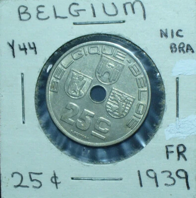 Belgium 1939 25 Centimes Nickel Brass Coin - Image 1 of 3