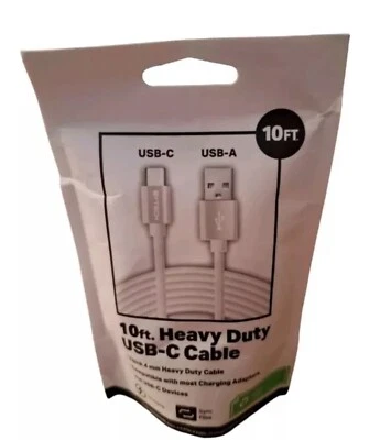 10 футов тяжелый кабель USB TYPE-C (в заводской упаковке) - Изображение 1 из 2