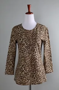 J. MCLAUGHLIN $168 Smooth Stretch Leopard Print Signature Tee Top Size Medium - Picture 1 of 6