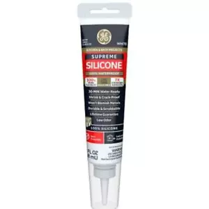 GE Supreme Waterproof Silicone Caulk Sealant, Shink/Crack Proof 2.8 fl oz Tube - Picture 1 of 6