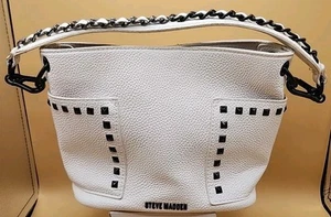 Steve Madden 11" x 8" White Purse W Black Hardware & Insert SUPER COOL LOOK MINT - Picture 1 of 18