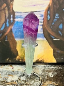 Rainbow Fluorite Spector Wand Fluorite Gemstone Point Crystal with Stand 14 cm - Picture 1 of 12